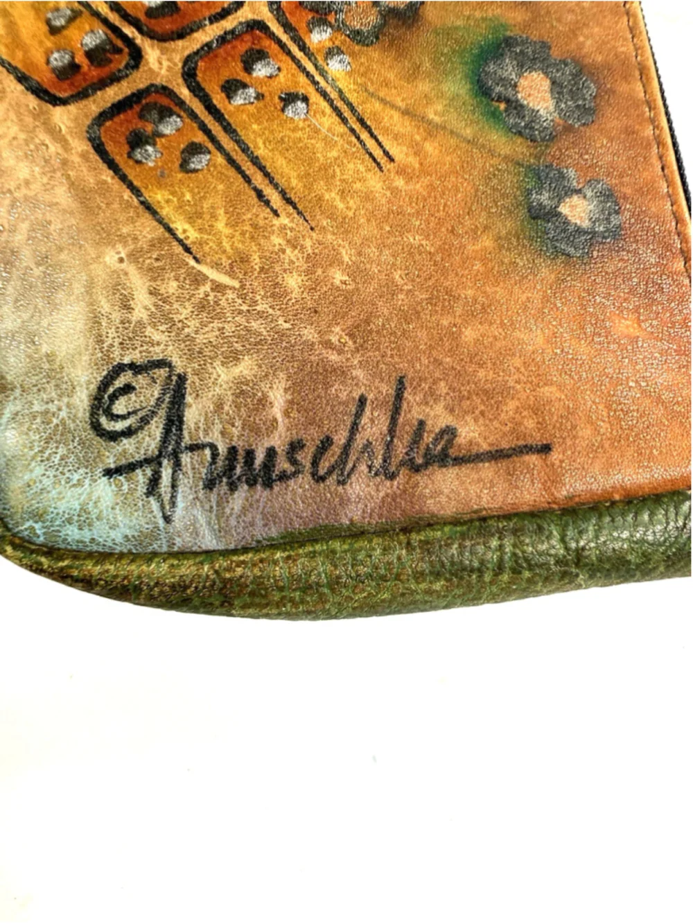 Anuschka Genuine Hand Painted Leather Zip Coin Purse Key Purse Floral